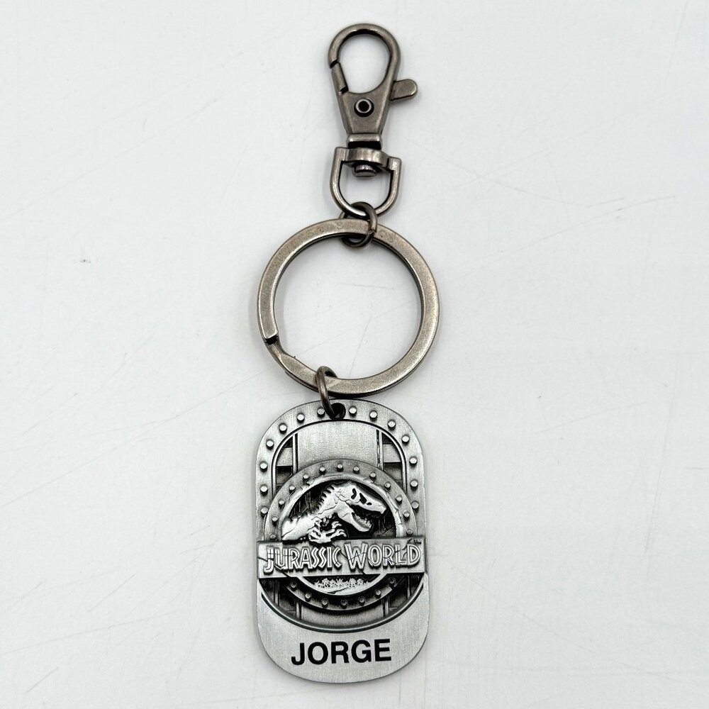 Universal Studios Jurassic World T-Rex Dinosaur Metal Keychain Name Jorge
